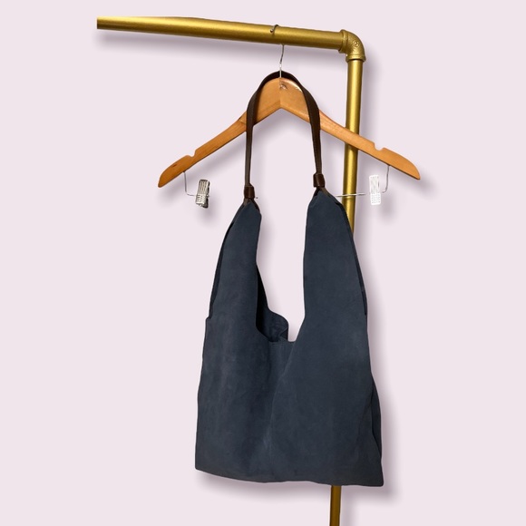 deep blue suede leather tote bag ONE OF A KIND - Picture 2 of 4
